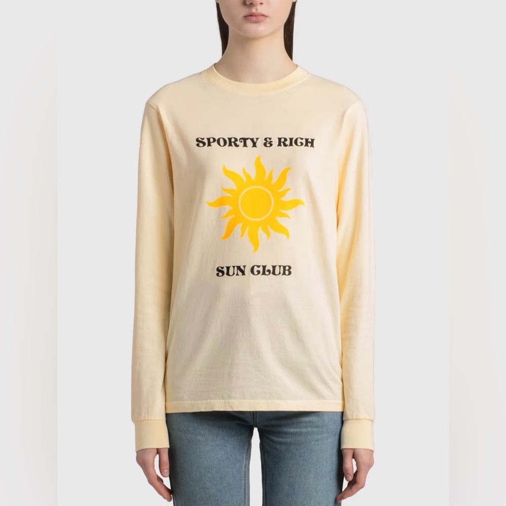 Sporty & Rich Long Sleeve Sun Club T Shirt SMALL ( Manufacturer Dye Flaw) New